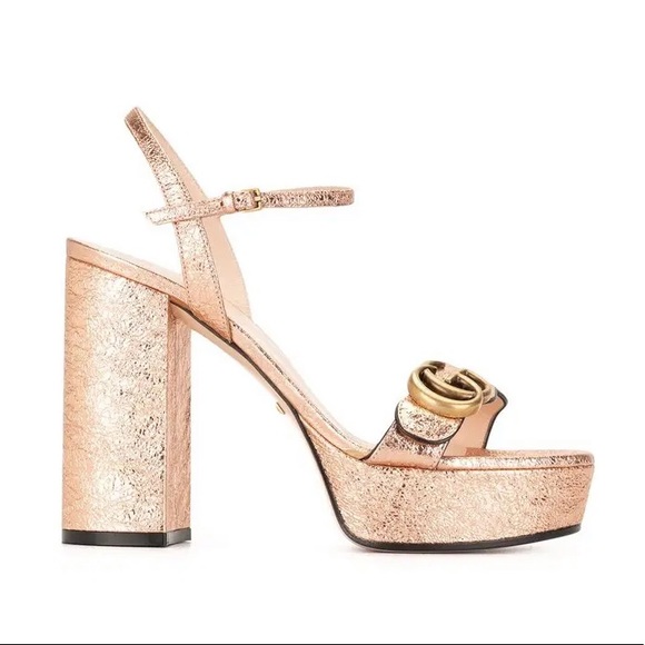 Gucci Marmont Metallic Platform Block Heels - Rose Gold NWOB - Picture 2 of 12